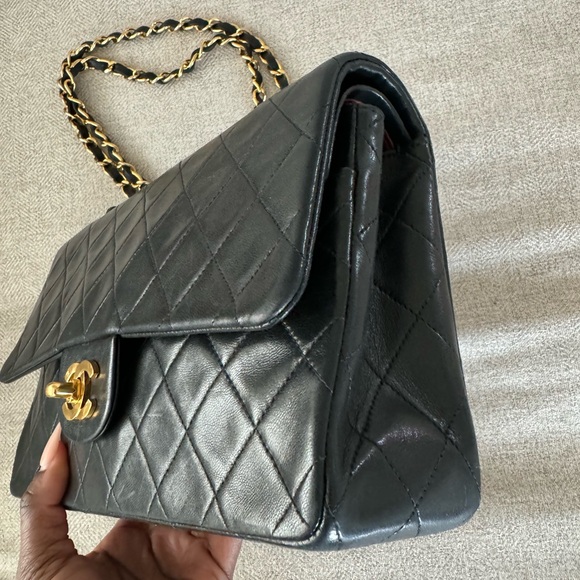 Vintage 18k Chanel double flap classic medium bag black - Picture 5 of 10